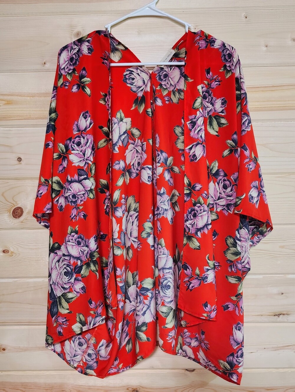 Miley and Molly Women's Floral Open-Front Kimono Red One Size Flowy Cottagecore
